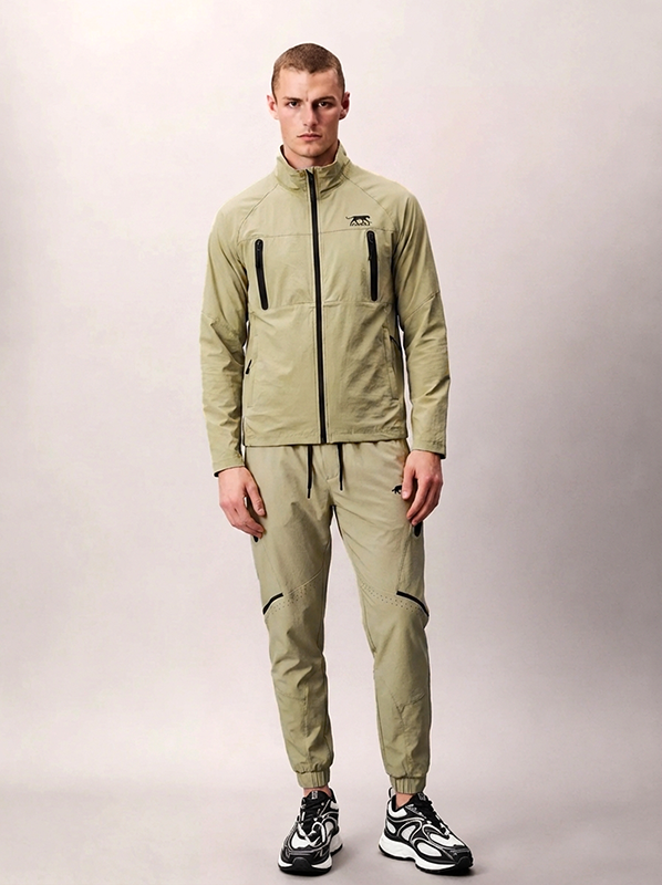 Men Functional 2-Piece Tracksuit | Zip Jacket + Cuffed Jogger Pants Outdoor Set - WideWay Sportswear