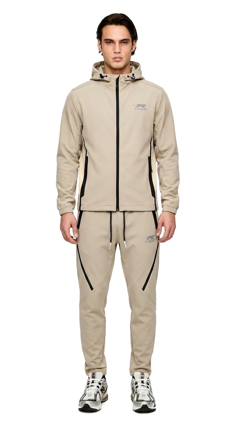 Men Windproof Softshell Tracksuit, Full Zip Hooded Jacket with Contrast Seam Detail