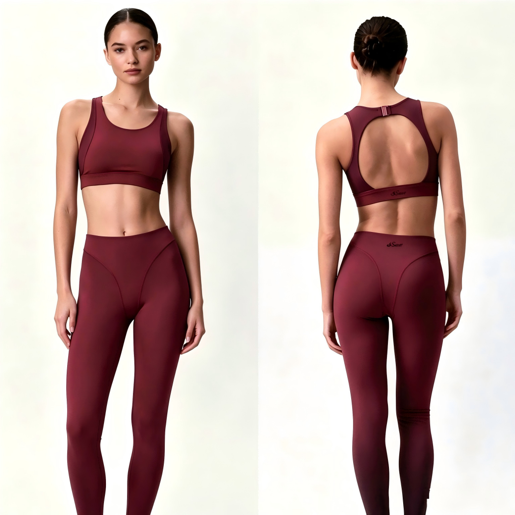 Women Solid Yoga 2 Piece Set, Adjustable Buckle Back Cutout Sports Bra & High Waist Leggings - WideWay Sportswear