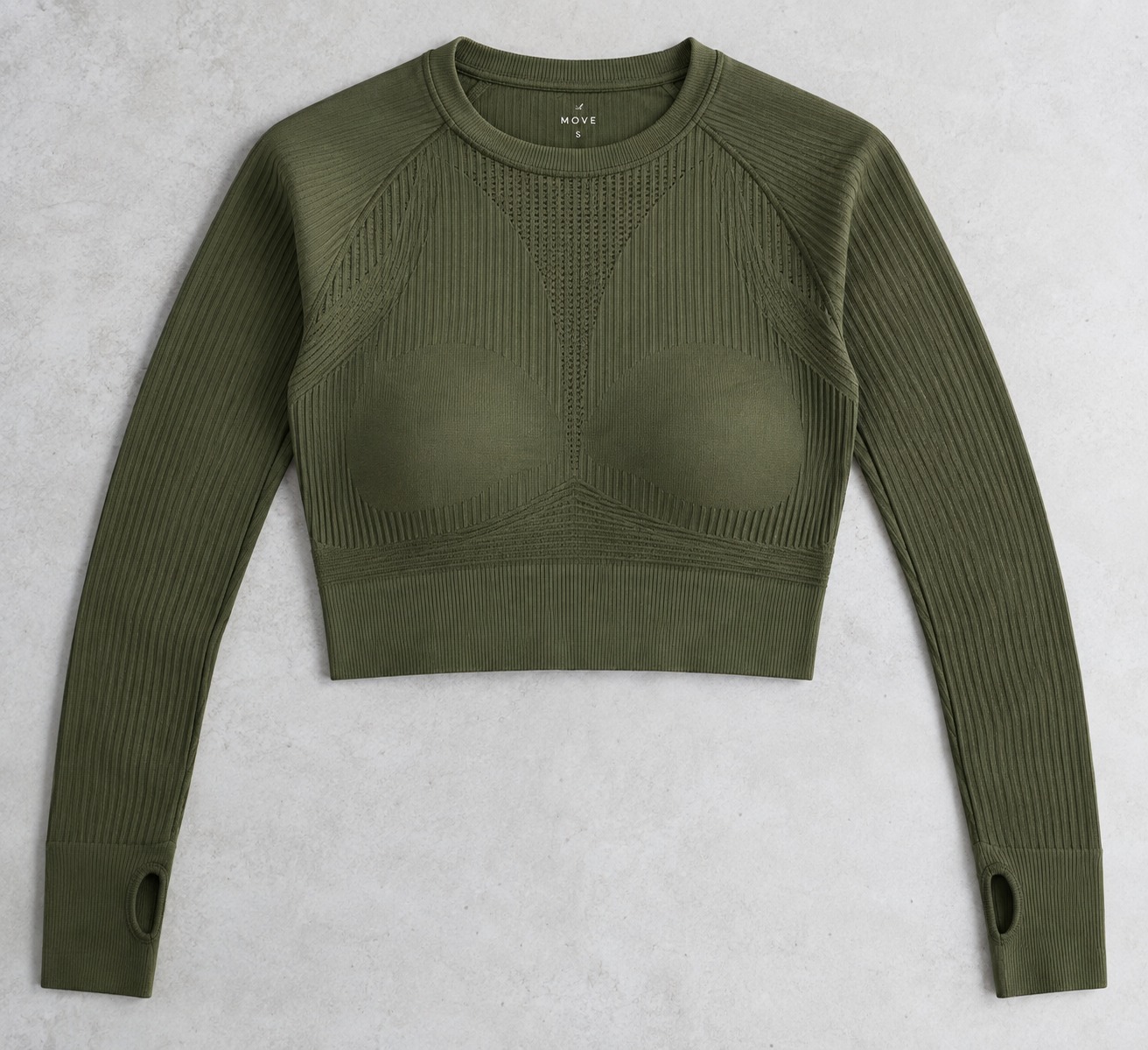 Seamless Long-Sleeve Ribbed Gym Crop Top