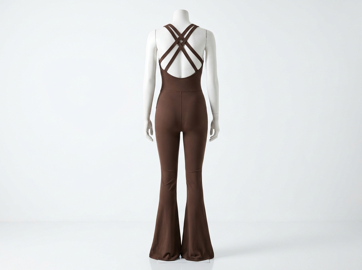 Backless Criss-Cross Flare Leg Yoga Jumpsuit Unitard