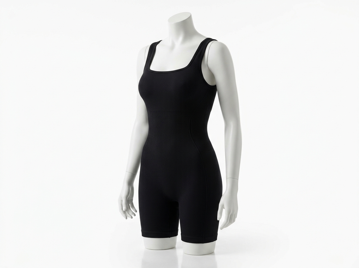 Seamless Ribbed Square-Neck Workout Romper Shorts