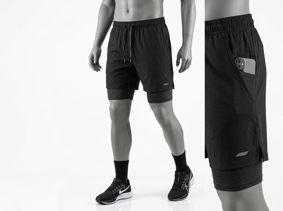 Men's 5-Inch 2-in-1 Running Shorts with Phone Compression Pocket - WideWay Sportswear