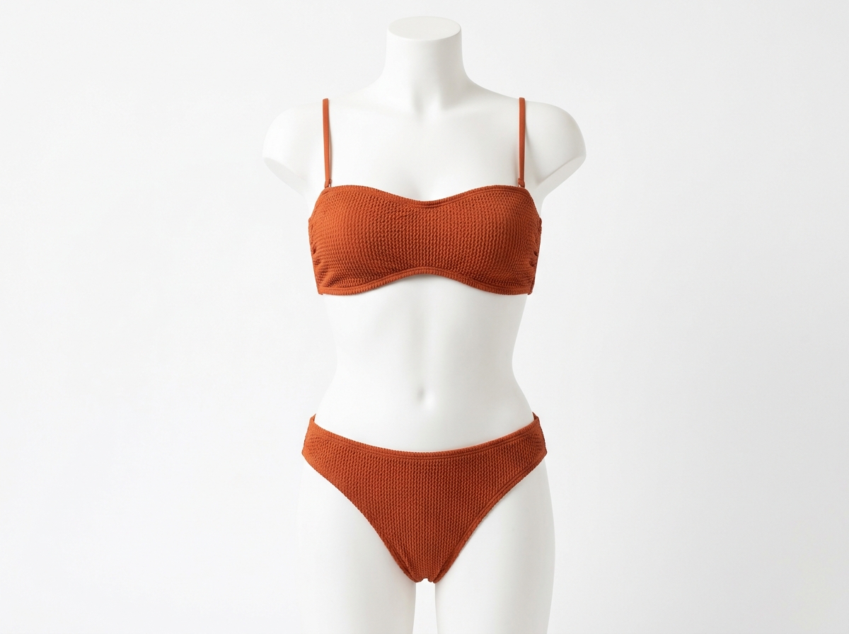 Women's Crinkle Fabric Bandeau Bikini 2-Piece Set with High-Cut Bottoms - WideWay Sportswear
