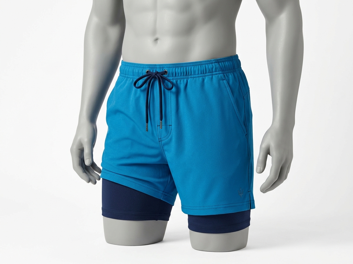 Men's 5.5-Inch Stretch Swim Trunks with Anti-Chafe Compression Boxer Liner - WideWay Sportswear