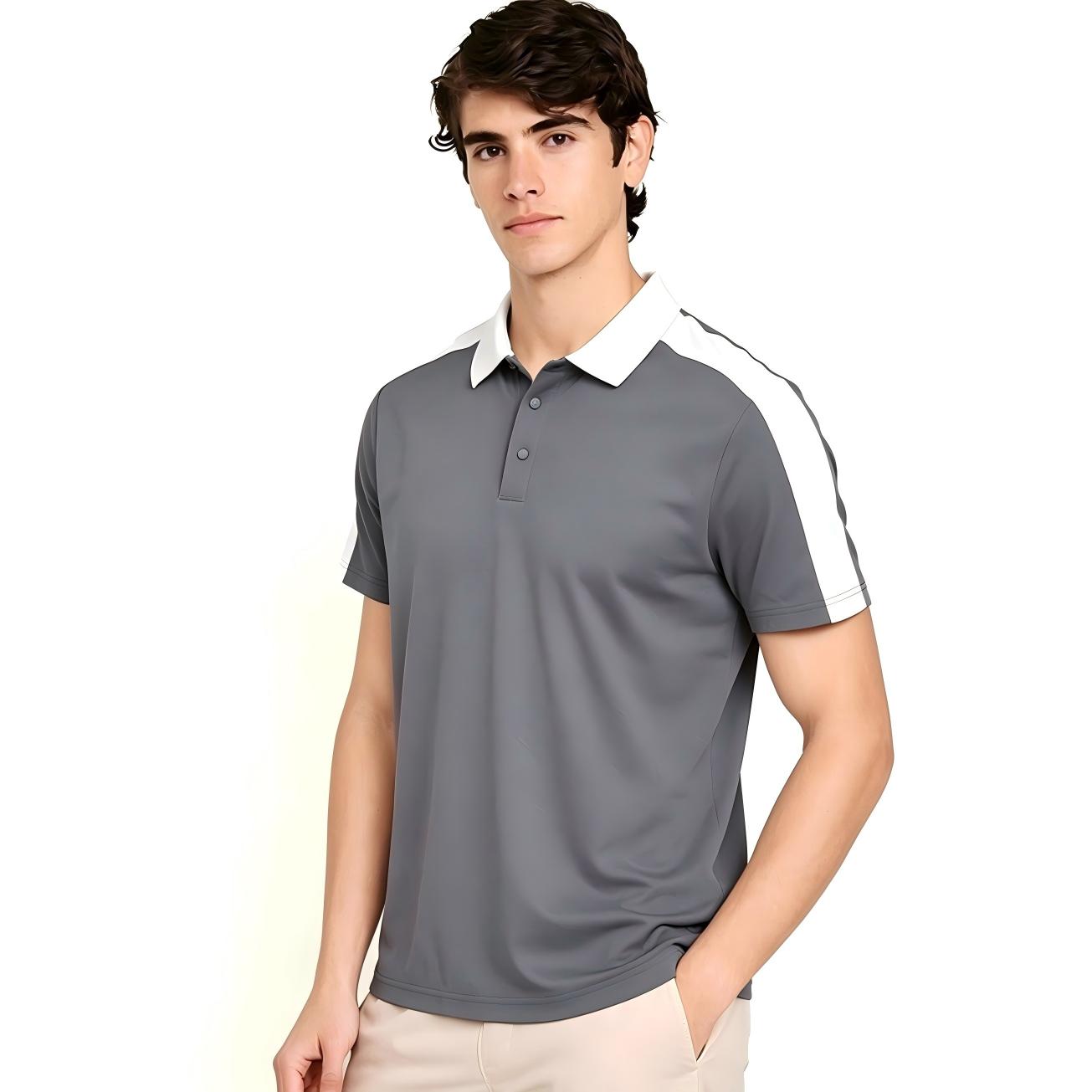 Mens Contrast Panel Polo Shirt Summer Breathable Collared Tee - WideWay Sportswear